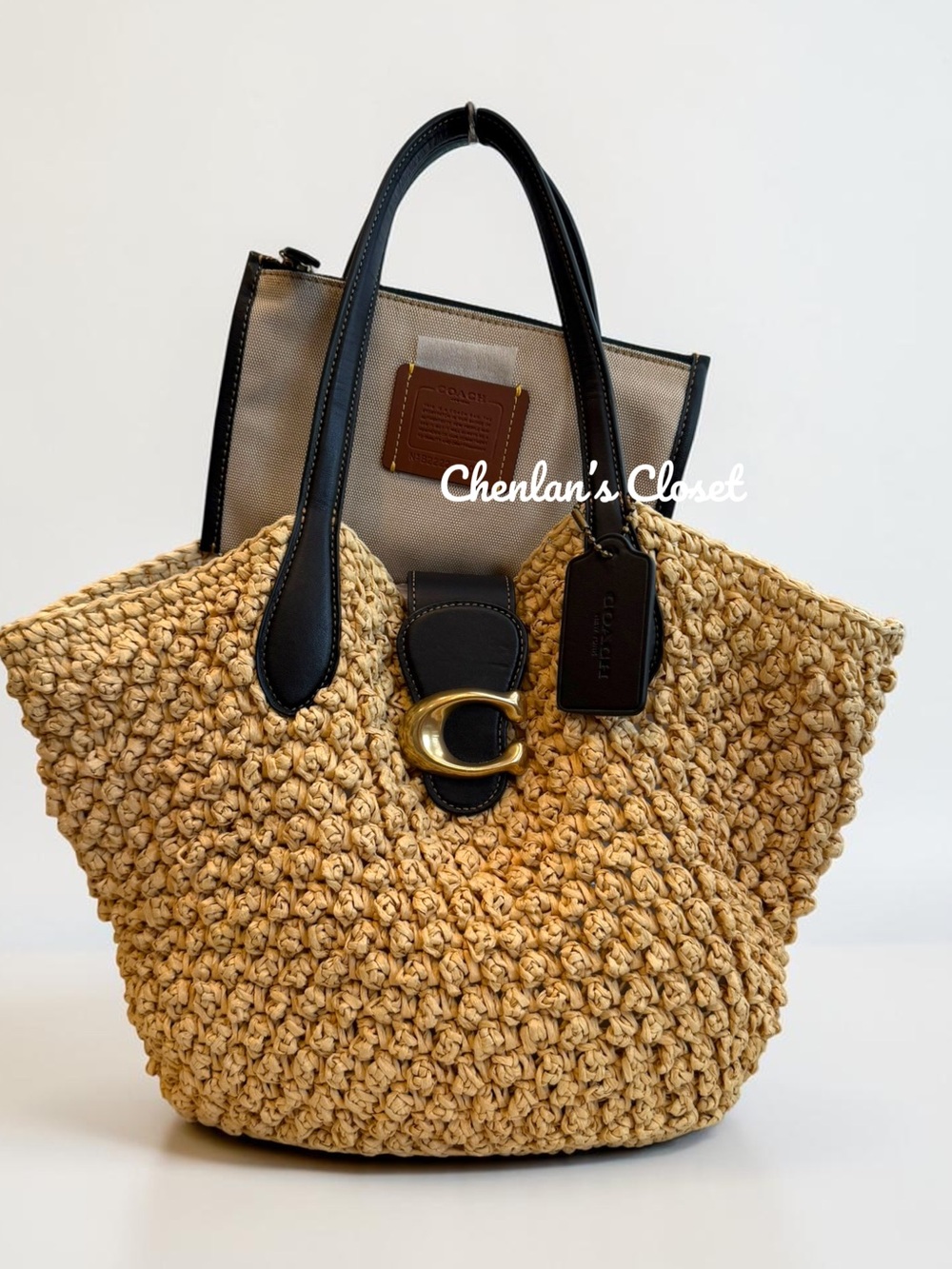 Coach Small Straw Tote With Wristlet - Picture 16 of 16
